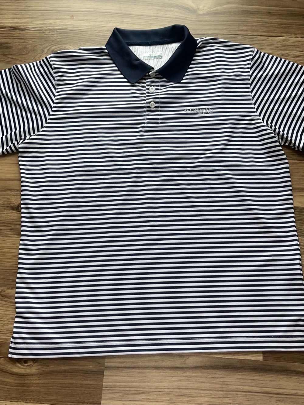 Columbia Navy and White Striped Polo